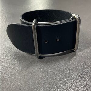 Hermes Black Leather Unisex Cuff Bracelet Bangle